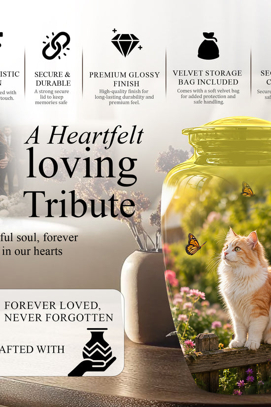 Orange Cat Cremation Urn - Beautiful Eternal Tribute Urn For Pet Ashes