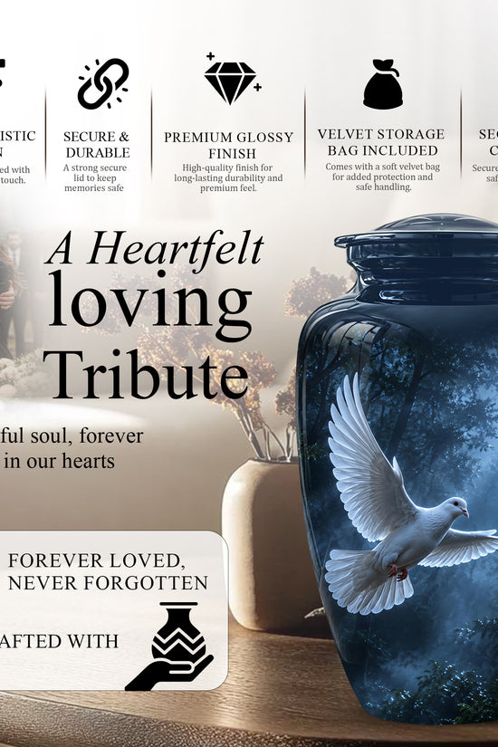 White Flying Dove Cremation Urn - Night Moon Memorial Urns For Ashes