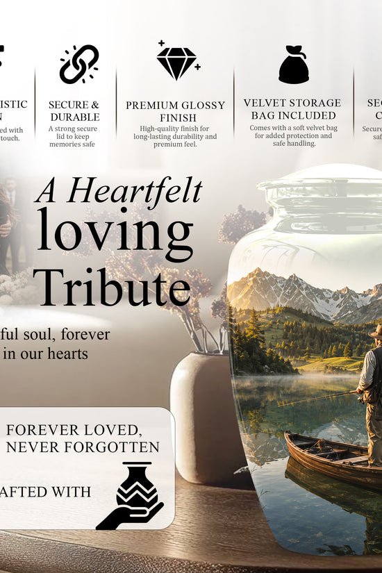 Fishing Cremation Urn - Artistic Landscape Fishing Urns For Dad Ashes
