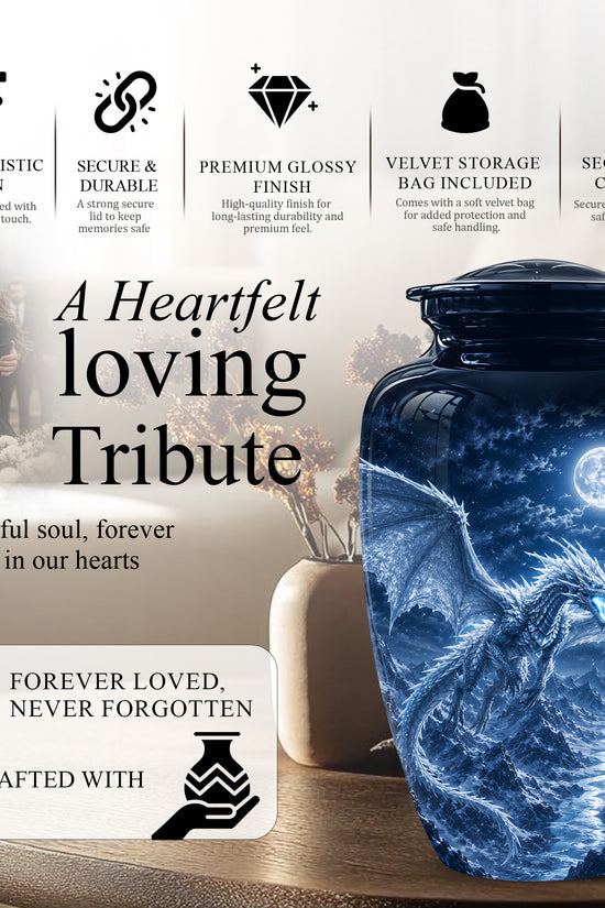 White Dragon Cremation Urn - Majestic Classic Dragon Urns For Human Ashes