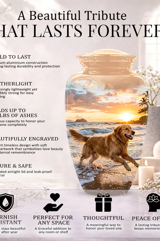 Golden Retriever Themed Urn - Personalized Memorial Urns For Pet Dog