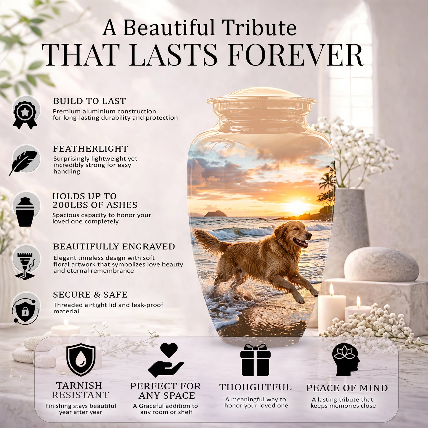 Golden Retriever Themed Urn - Personalized Memorial Urns For Pet Dog