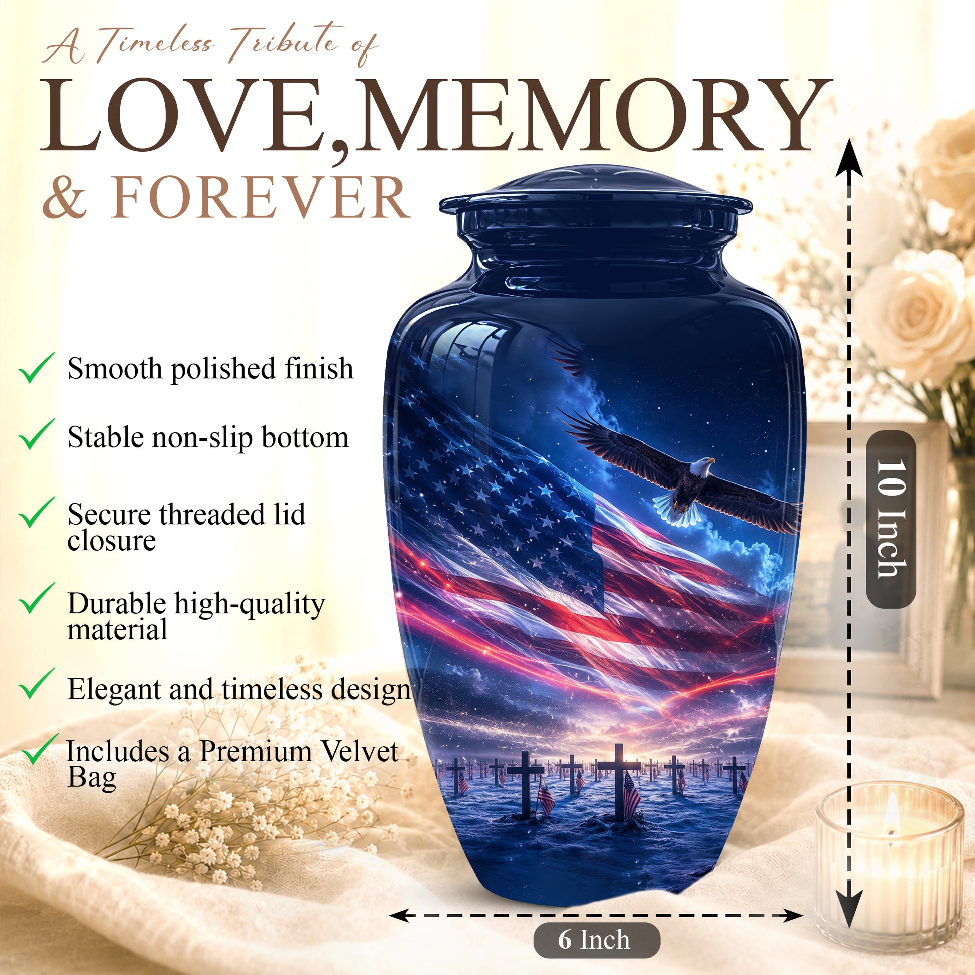 Personalized American Flag Cremation Urn for Ashes – Custom Military Memorial Urn