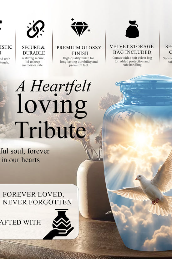 White Dove Bird Themed Urn - Custom Handcrafted Memorial Urns For Ashes
