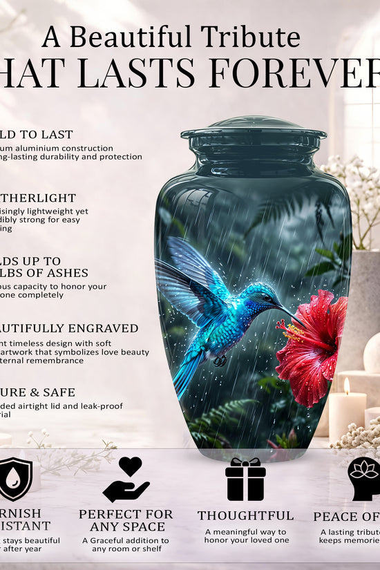 Blue Hummingbird With Red Flower - Personalized Memorial Urns For Ashes
