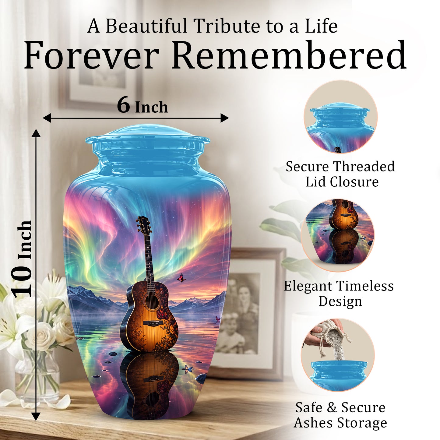 Guitar Aurora Borealis Urn - Classic Memorial Urns For Music Lovers