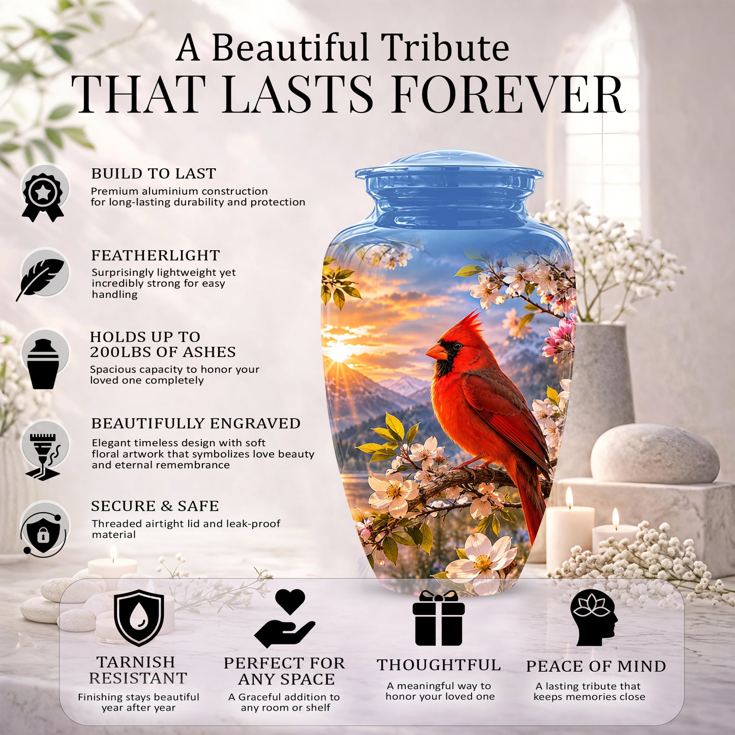 Red Cardinal Bird Cremation Urns - Beautiful Memorial Urns For Ashes