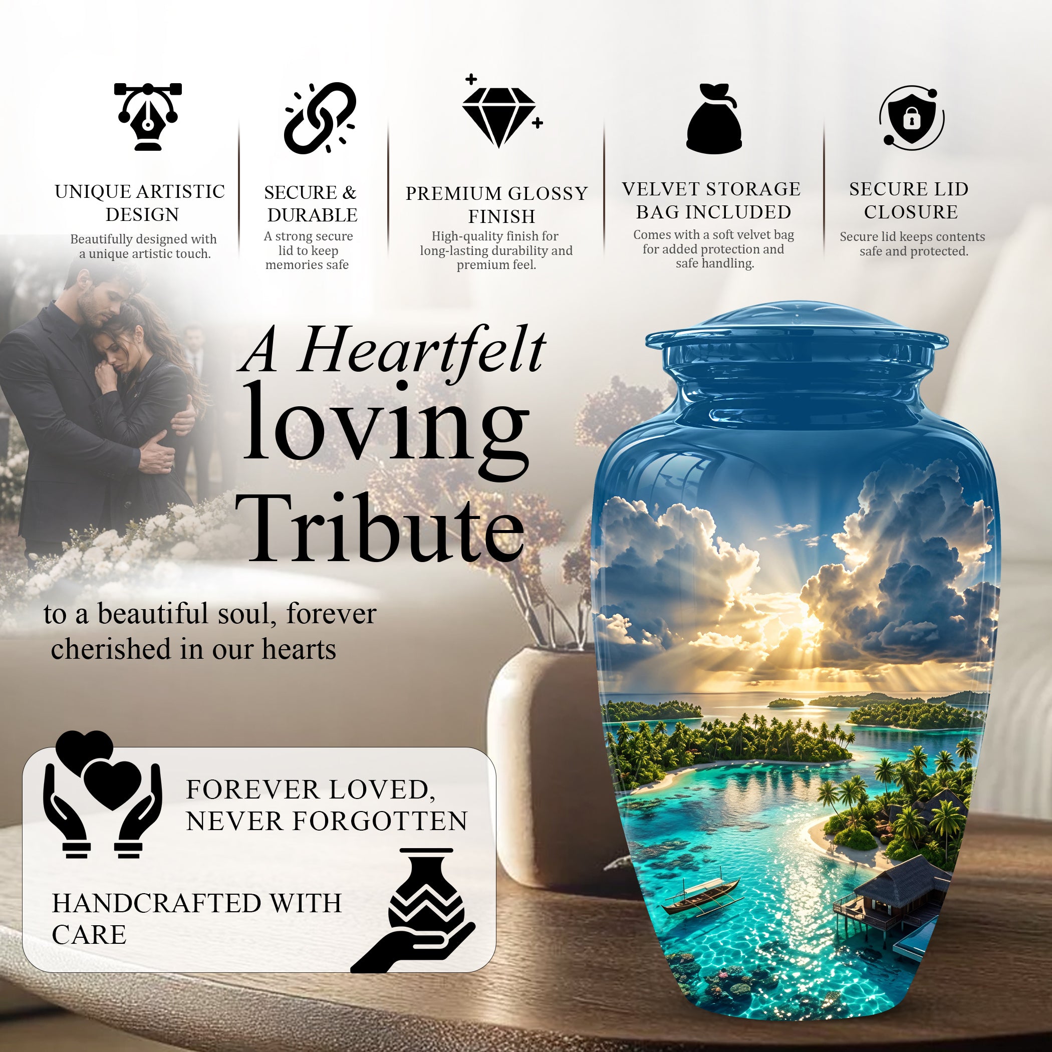 Beach Cremation Urn - Personalized Adult Urns For Human Ashes