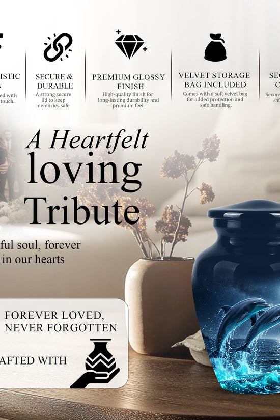 Beautiful Playful Dolphin Cremation Urn - Custom Moonlight Urns For Women