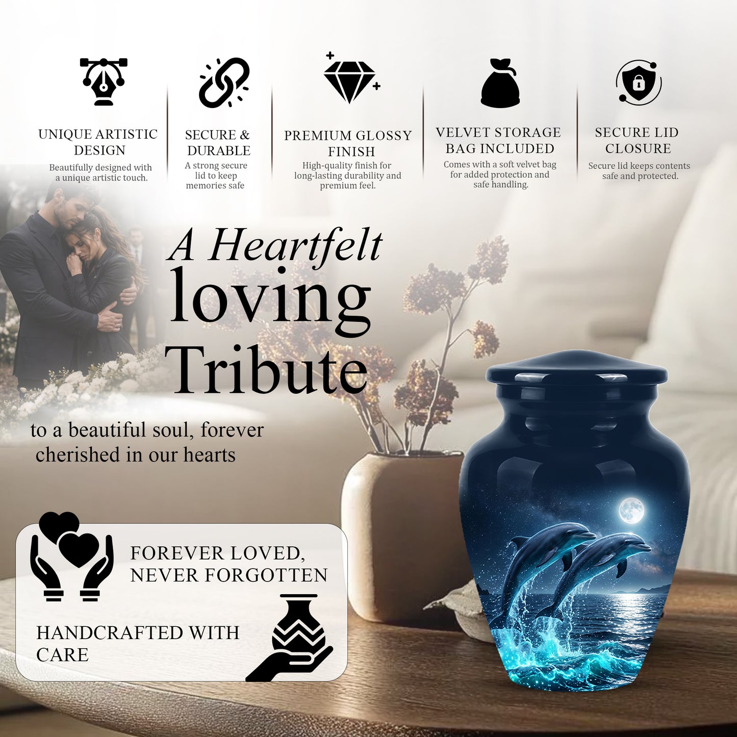 Beautiful Playful Dolphin Cremation Urn - Custom Moonlight Urns For Women