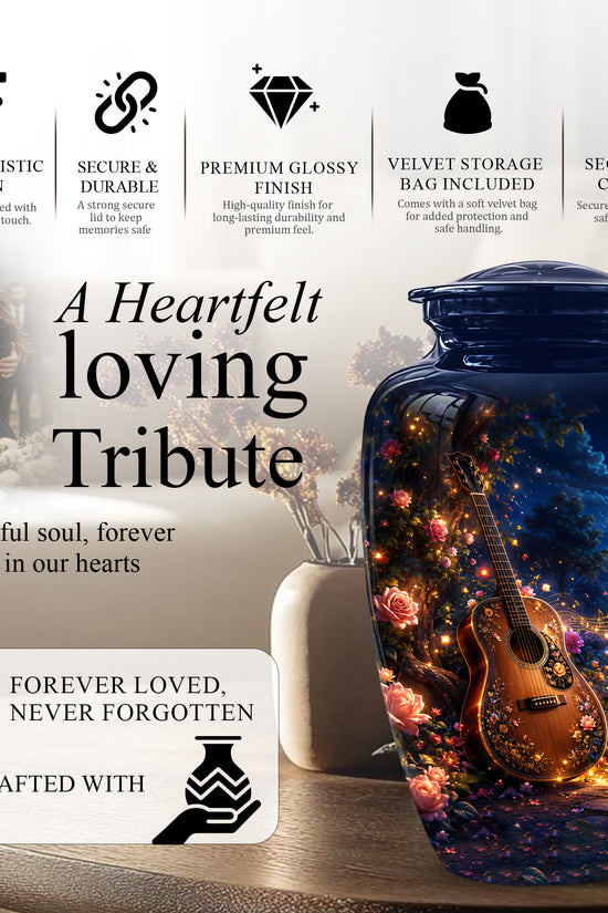 Acoustic Guitar & Starry Night Urn - Custom Funeral Urns For Musicians