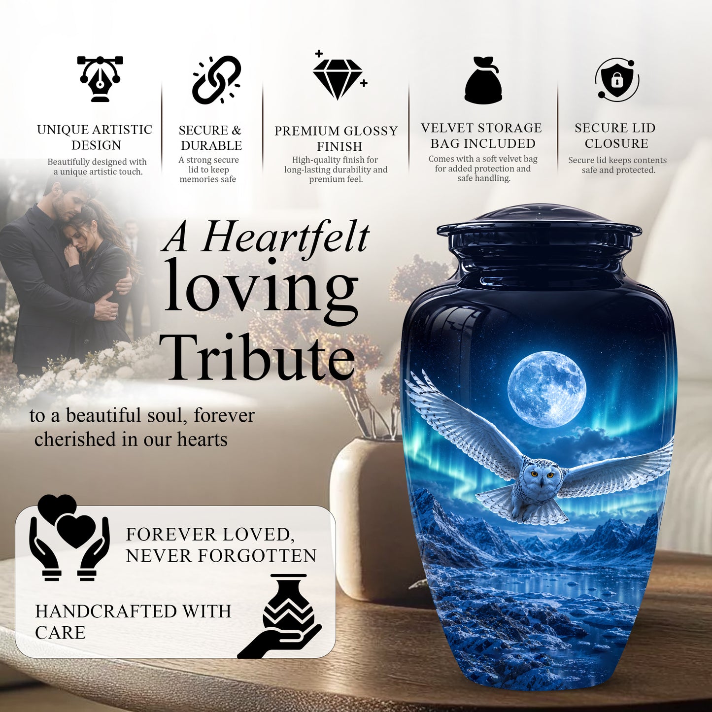 Flying Owl Memorial Urn - Night Owl Cremation Urns For Human Ashes