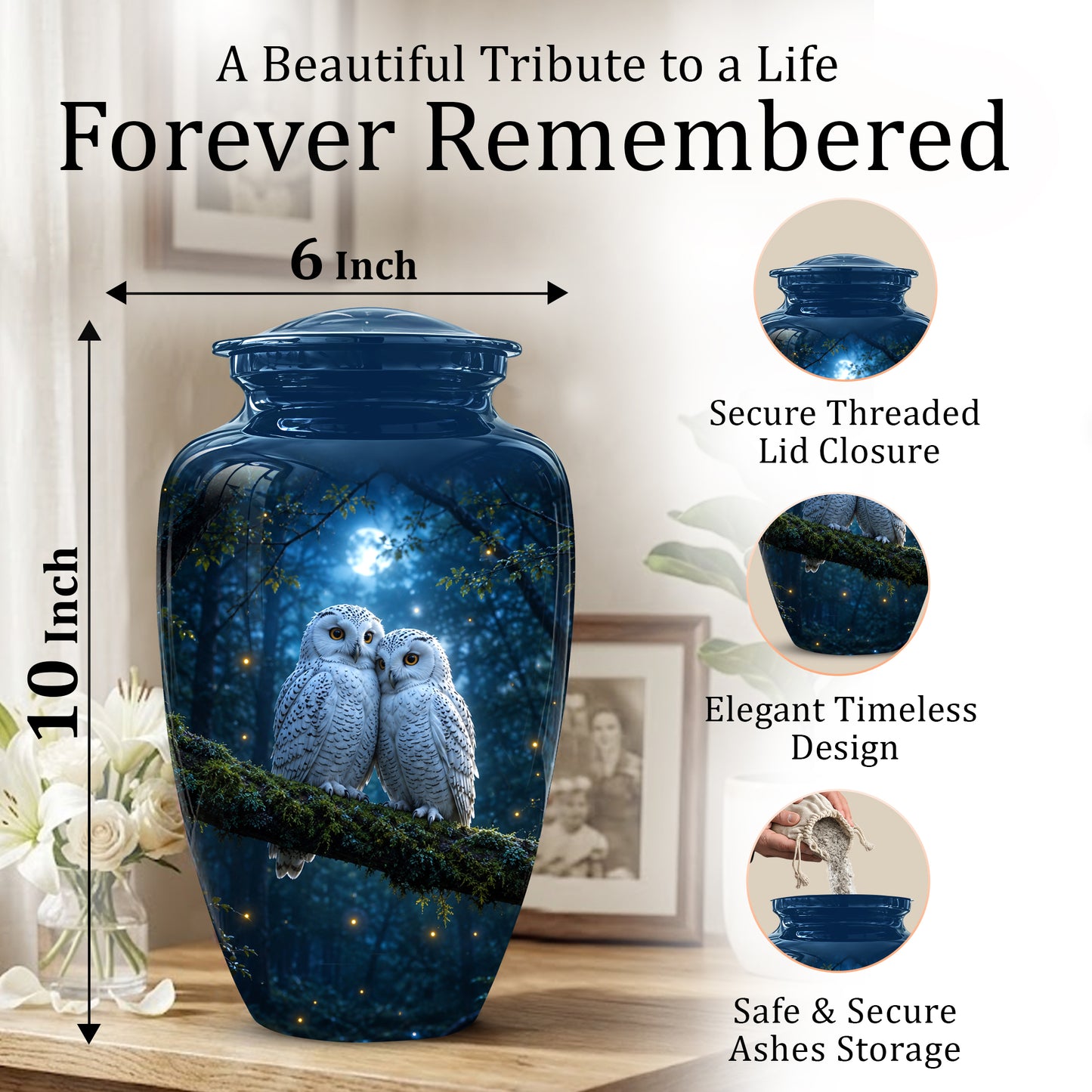 Starry Night Couple Owl Funeral Urn - Owl Funeral Urns For Loved Ones