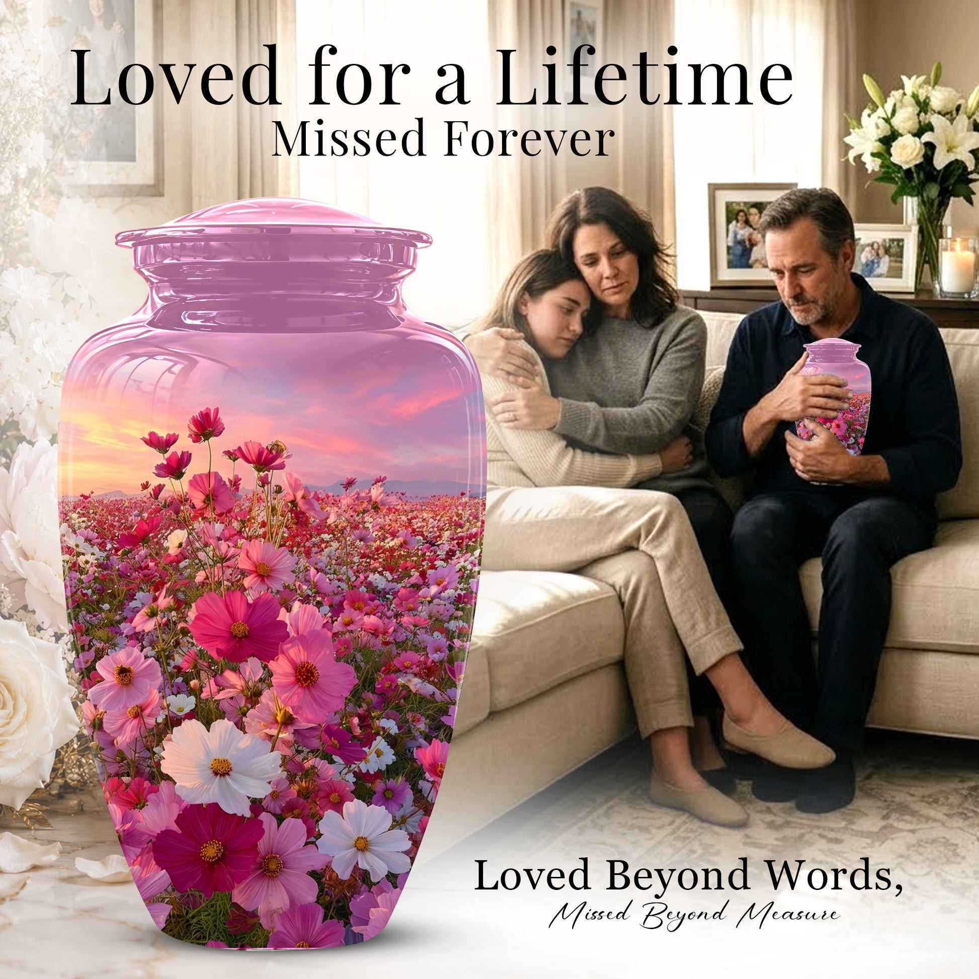 Flower Field Cremation Urn - Decorative Premium Funeral Urns On Sale