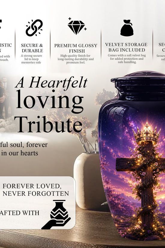 Cross With Crown Cremation Urn for Ashes – Spiritual Memorial Urns