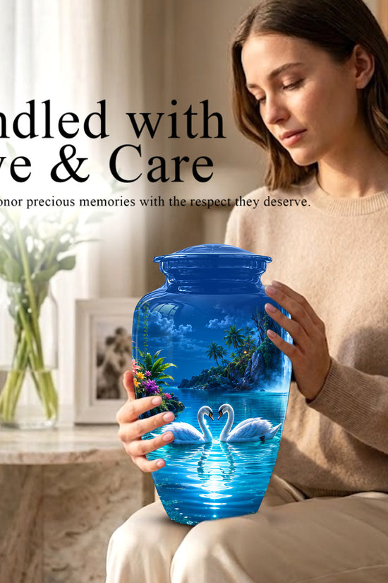 White Couple Swan Urn - Beautiful Memorial Keep Urns For Loved Ones