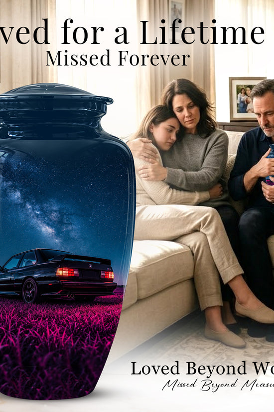 Neon Sports Car Memorial Urn - Custom Galaxy Night Urns For Car Lovers