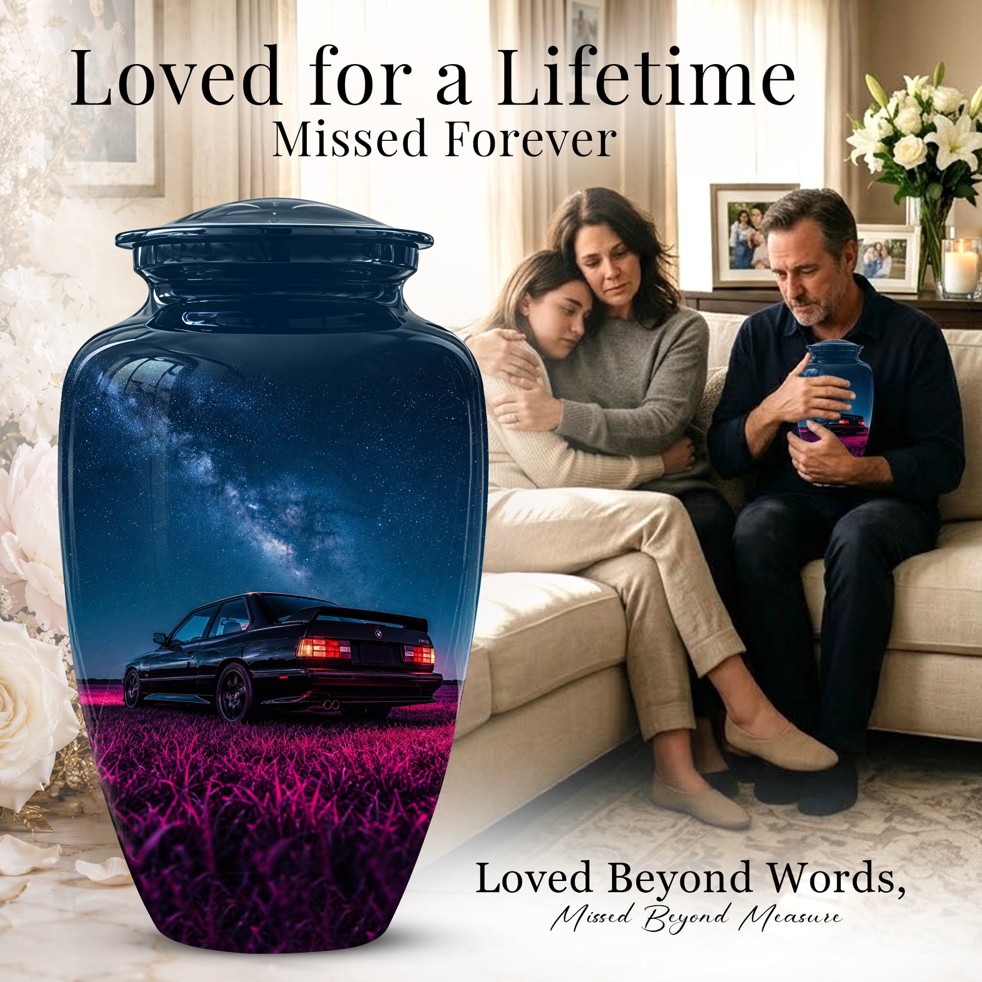 Neon Sports Car Memorial Urn - Custom Galaxy Night Urns For Car Lovers