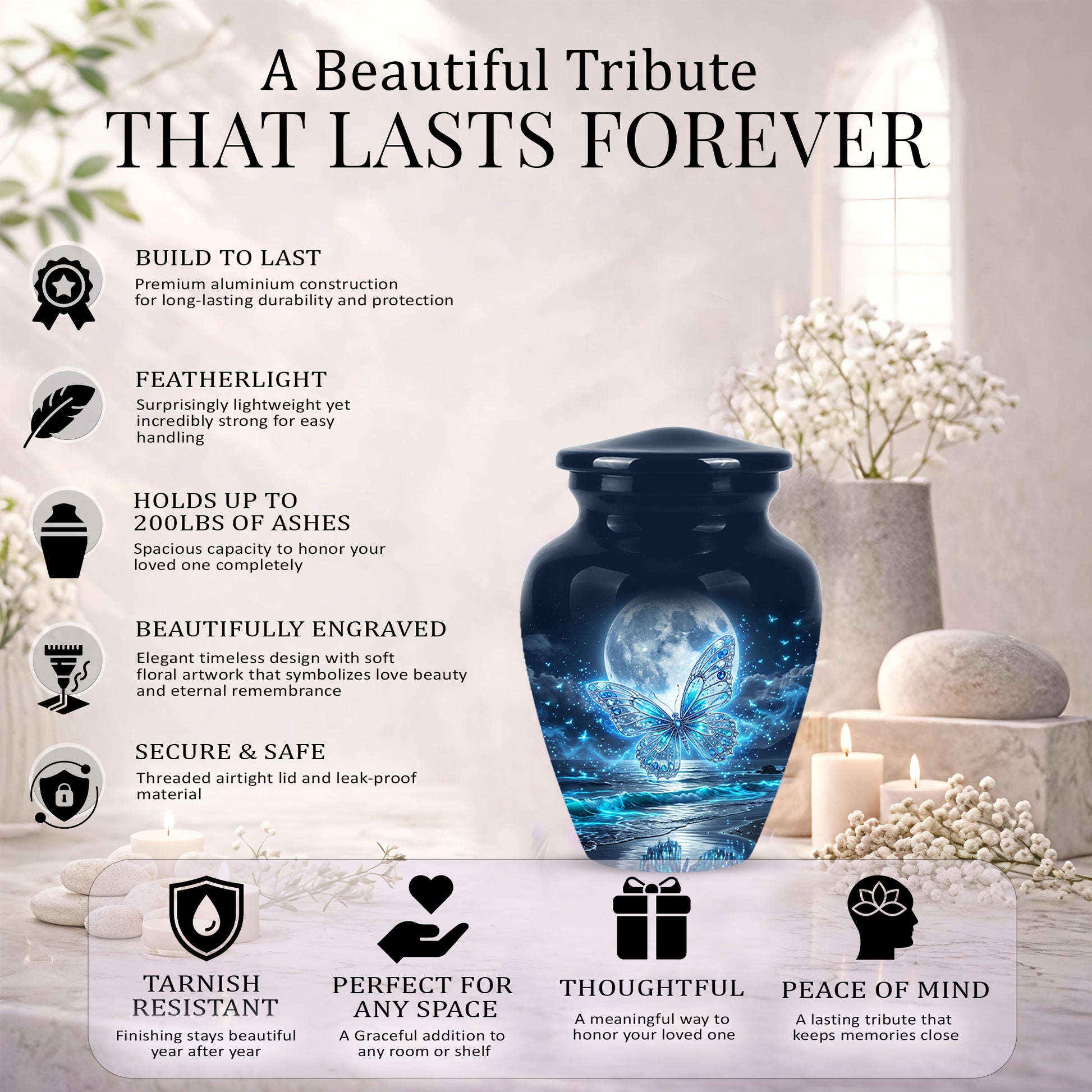 Beautiful Butterfly Burial Urn - Custom Memorial Urns For Women Ashes