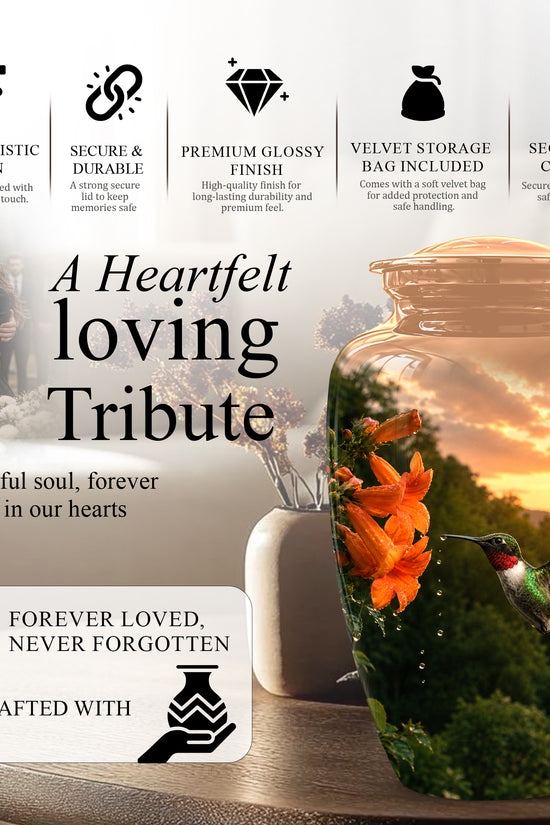 Hummingbird Memorial Urn - Custom Sunset Scenic Urns For Human Ashes