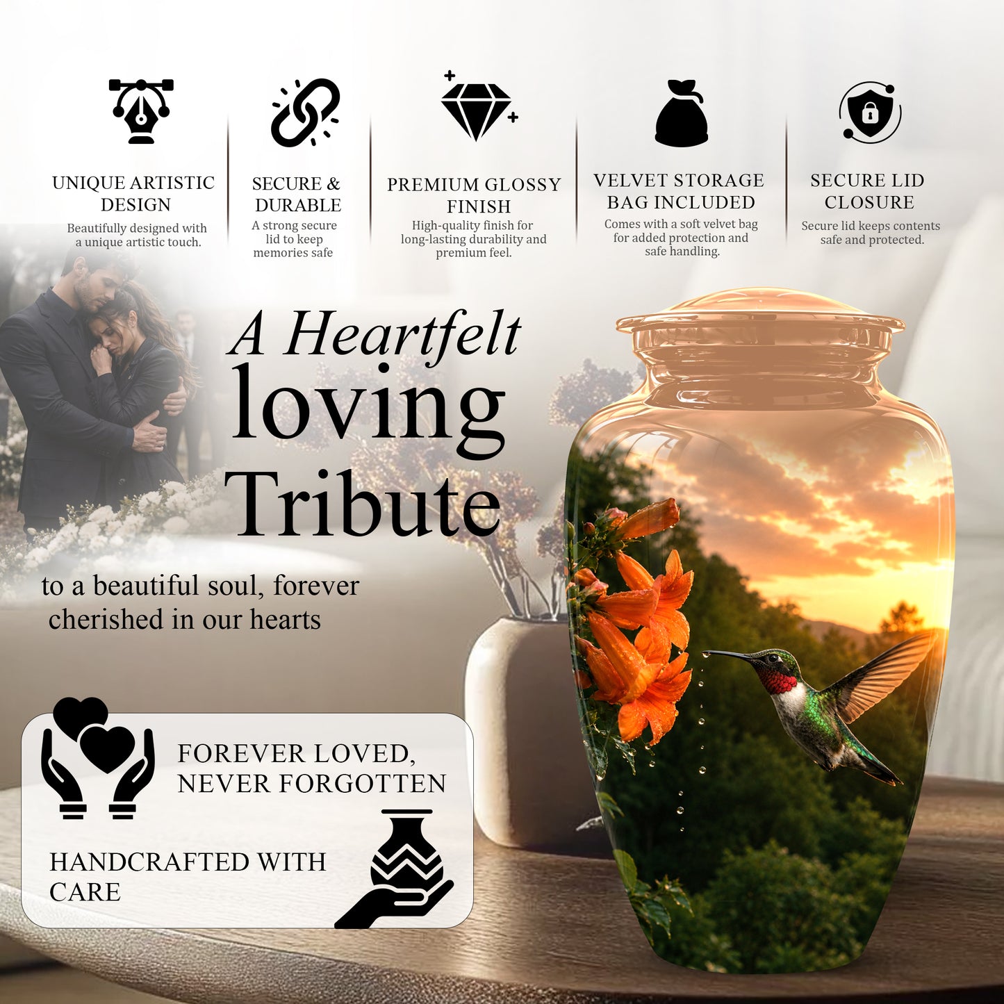 Hummingbird Memorial Urn - Custom Sunset Scenic Urns For Human Ashes