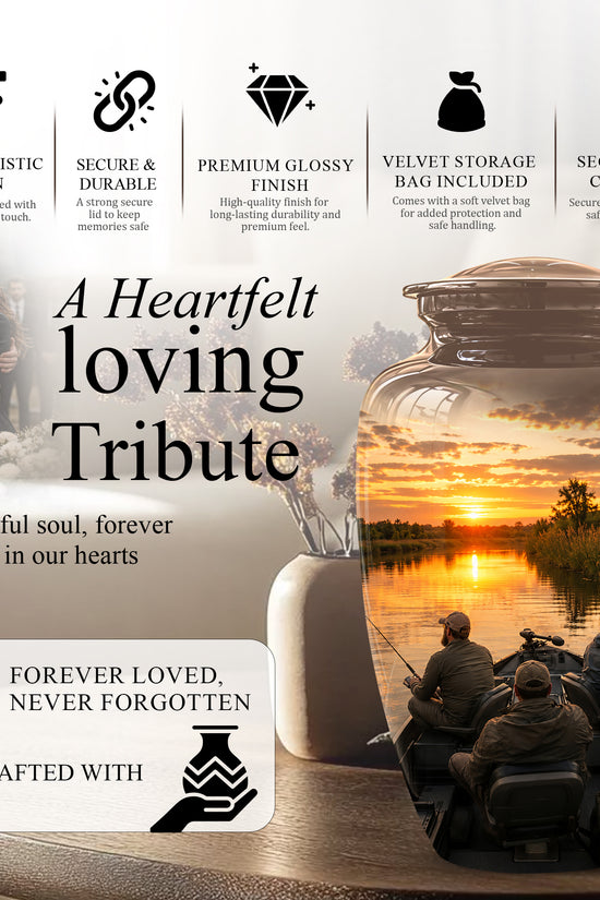 Fisherman Sunset Cremation Urn - Personalized Burial Urns For Ashes