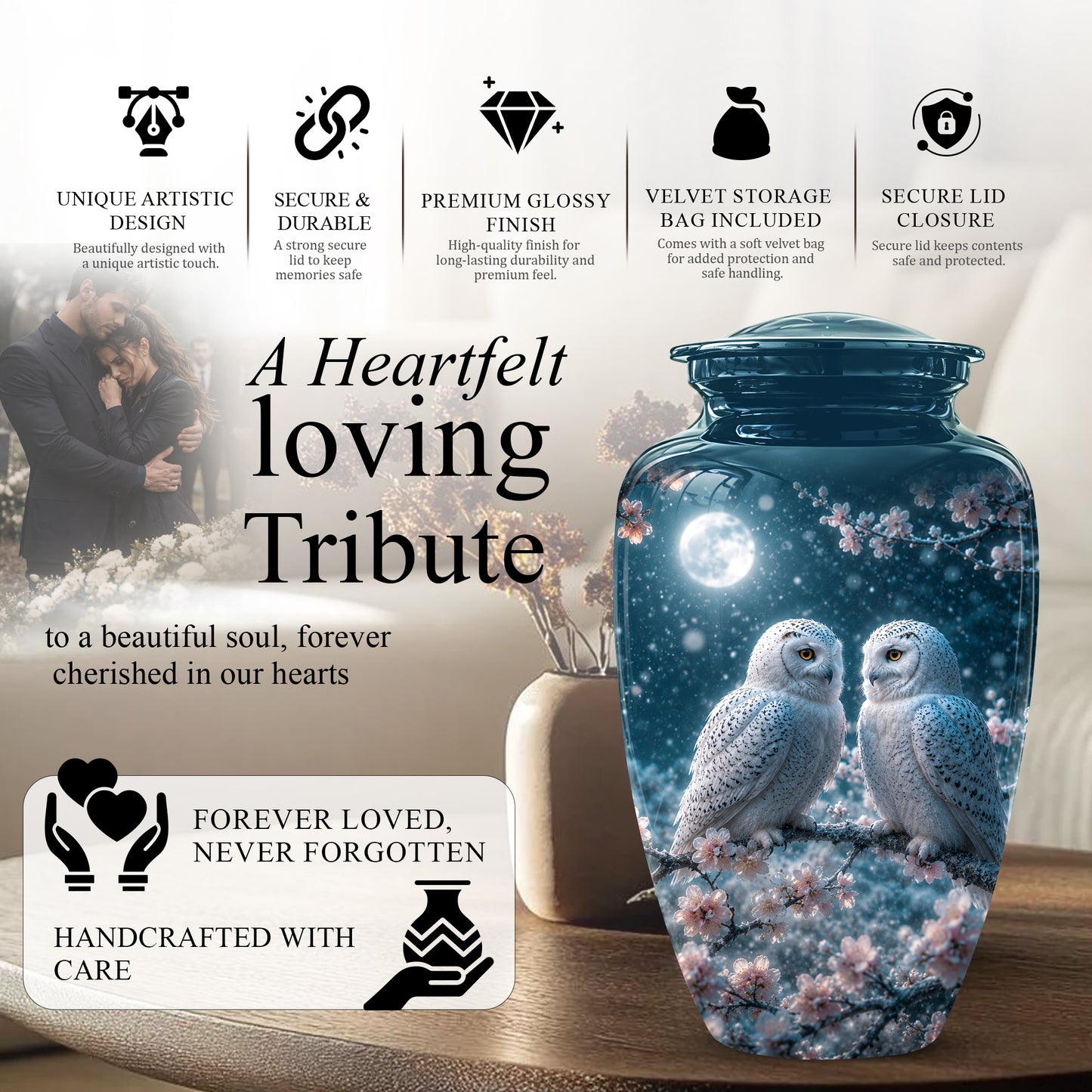 Snowy Owl Couple Memorial Urn - Majestic Couple Urns For Loved Ones