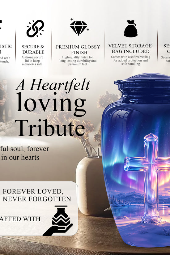 Celestial Cross Cremation Urn for Ashes – Peaceful Tribute Memorial Urn