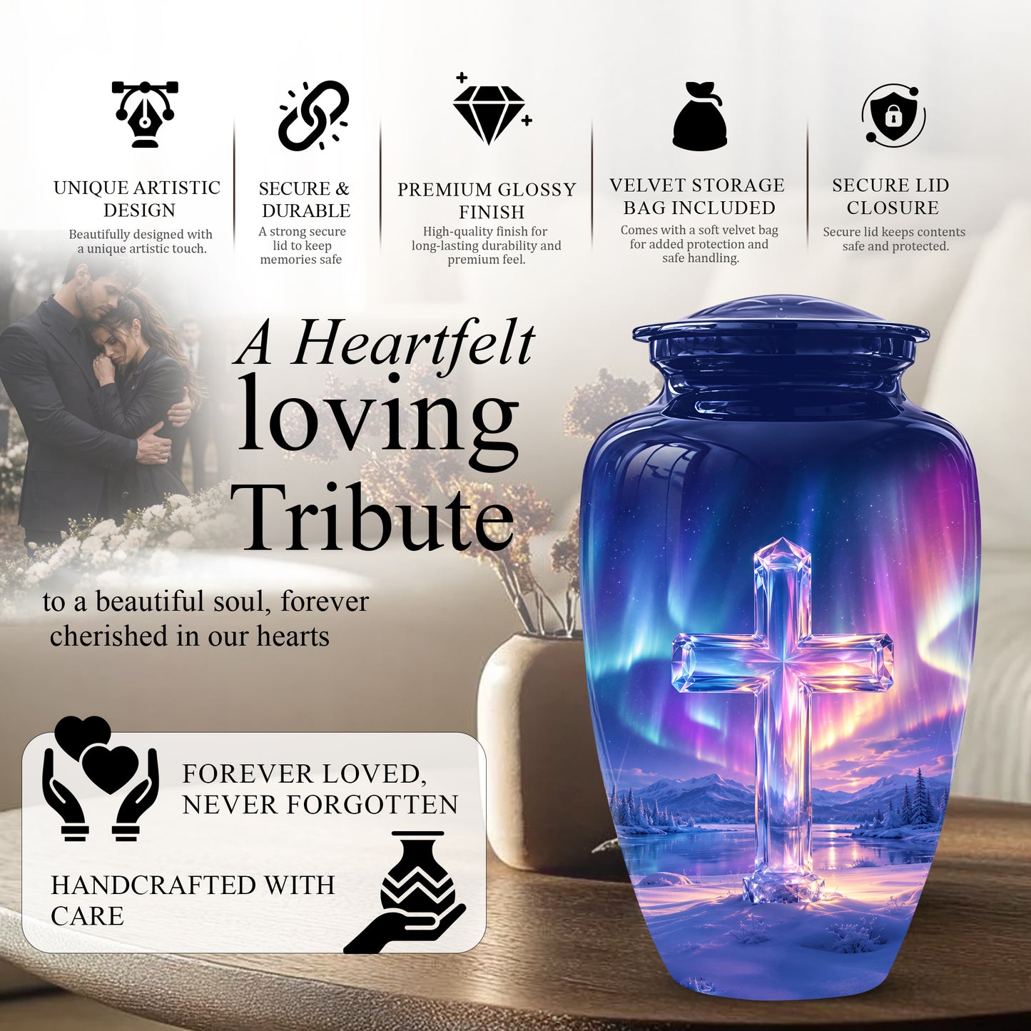 Celestial Cross Cremation Urn for Ashes – Peaceful Tribute Memorial Urn