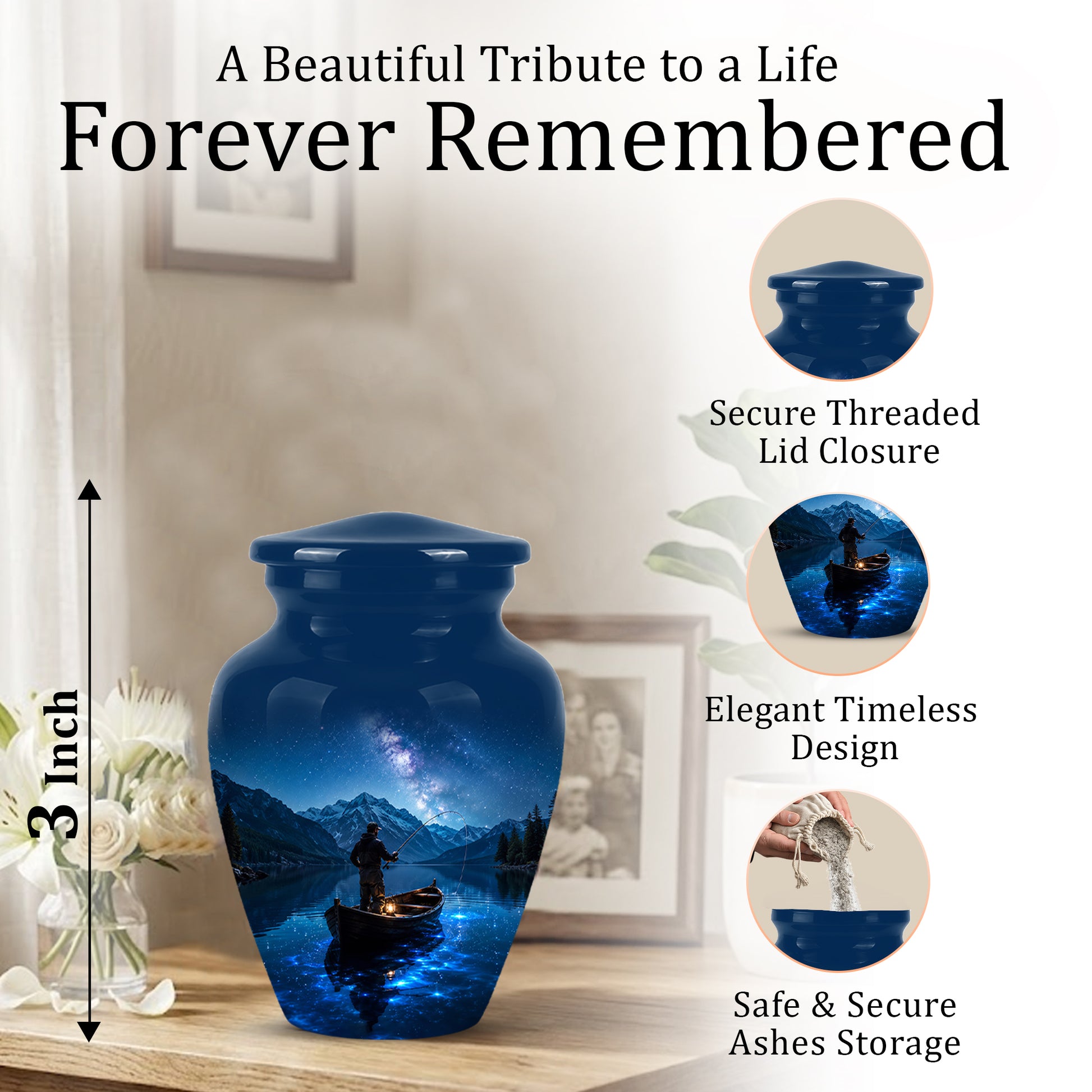 Fisherman Memorial Urn - Night Fishing Urns For Men & Women Ashes