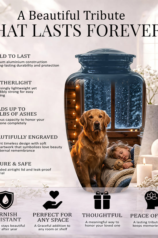 Golden Retriever Dog With Child - Beautiful Custom Pet Urns For Ashes