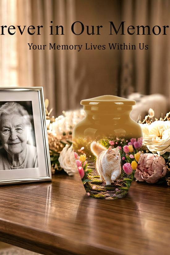Brown Cat Cremation Urn - Custom Handcrafted Burial Urns For Pet Ashes
