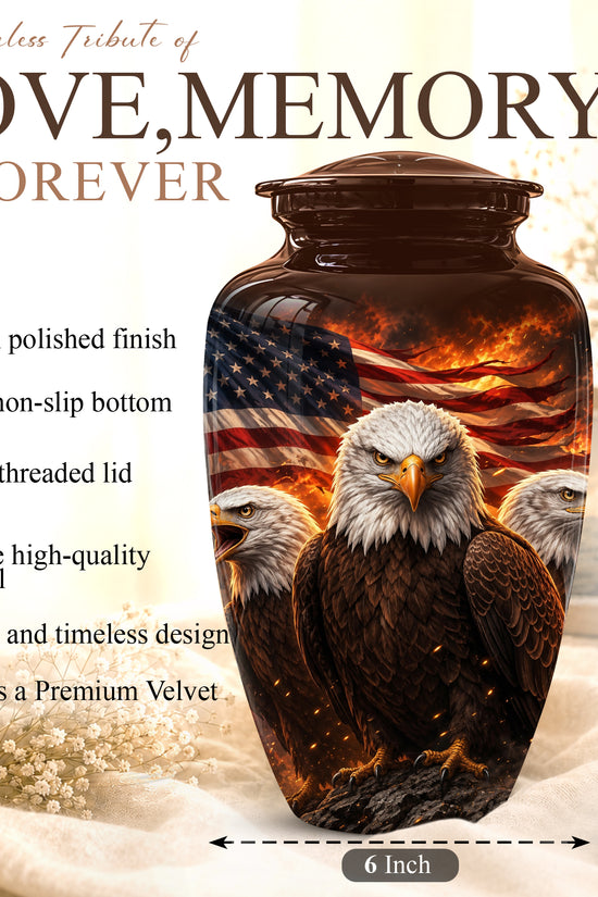 Bald Eagle & American Flag Funeral Urn - Patriotic Veteran Memorial Urn