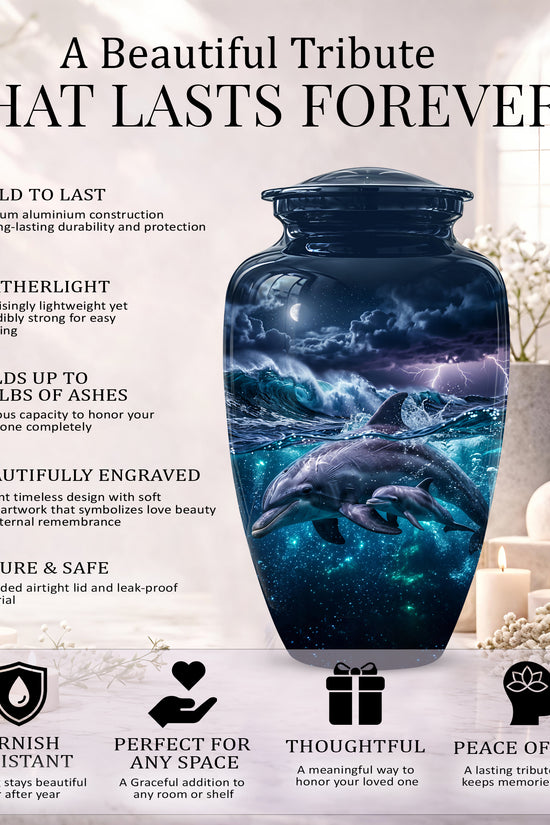Dolphin Cremation Urn for Ashes –  Beautiful Ocean Storm Memorial Art
