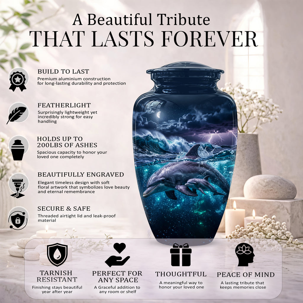 Dolphin Cremation Urn for Ashes –  Beautiful Ocean Storm Memorial Art