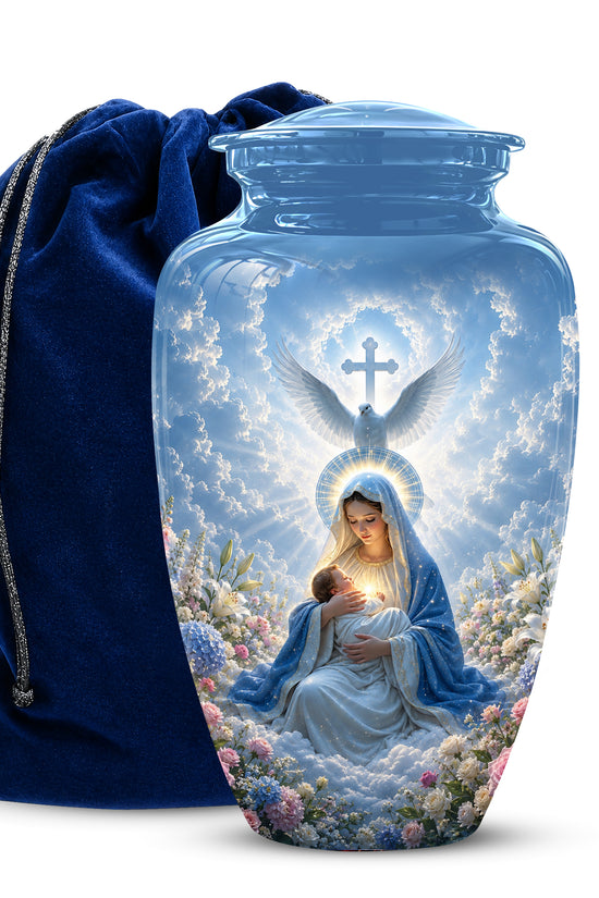 Angel Mom With Baby Jesus Urn - White Dove Funeral Urns For Mom Ashes