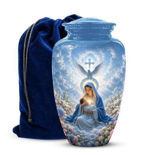 Angel Mom With Baby Jesus Urn - White Dove Funeral Urns For Mom Ashes