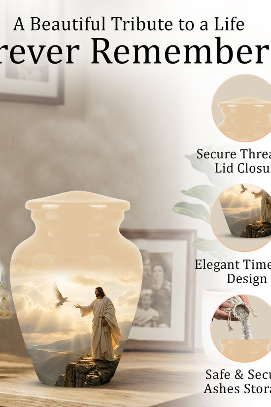 Jesus With Dove Themed Urn - Peaceful Eternal Rest Urn For Human Ashes