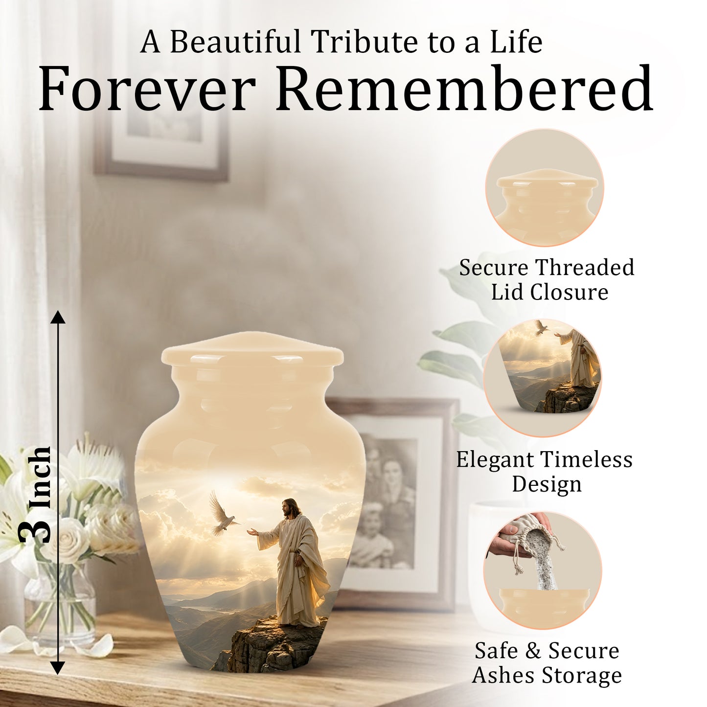 Jesus With Dove Themed Urn - Peaceful Eternal Rest Urn For Human Ashes