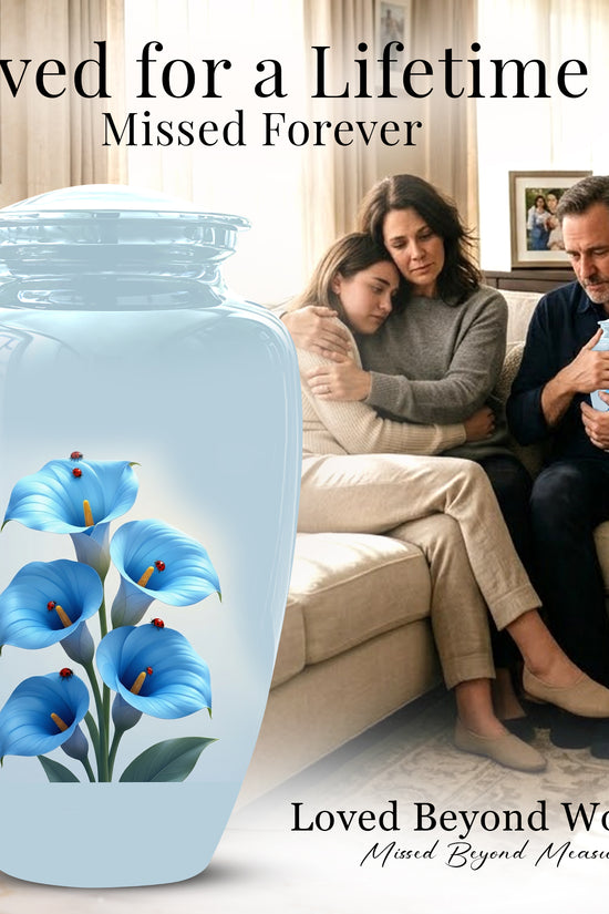 Personalized Blue Orchid Cremation Urn - Beautiful Urns For Women Ashes