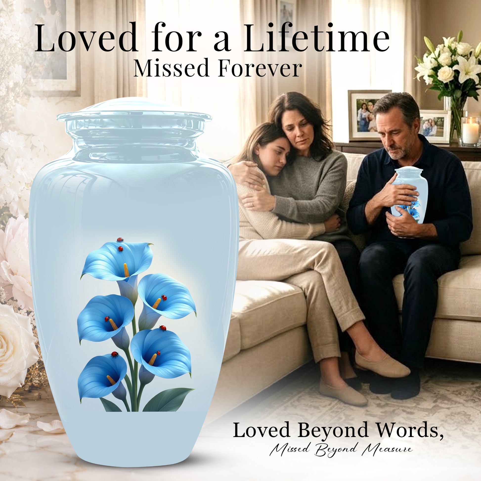 Personalized Blue Orchid Cremation Urn - Beautiful Urns For Women Ashes