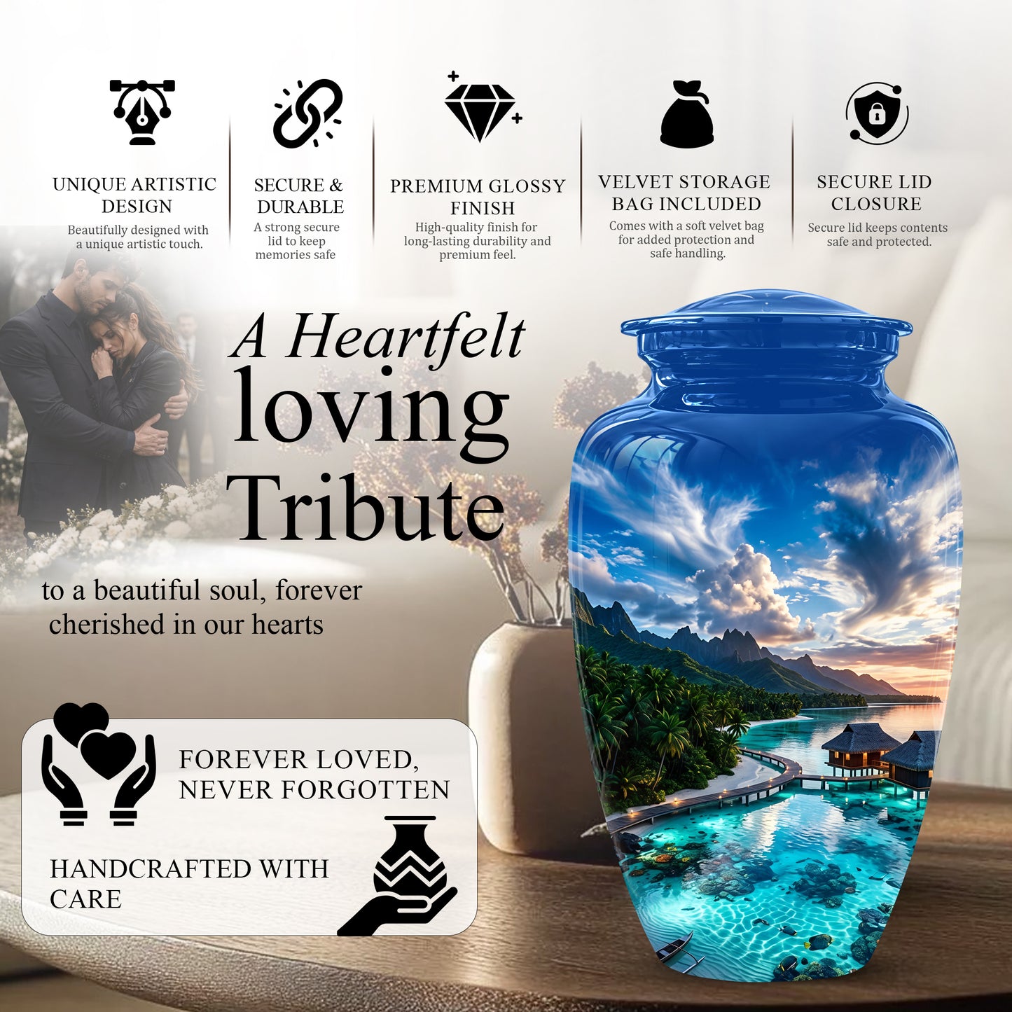 Beach Themed Cremation Urn - Personalized Burial Urns For Human Ashes