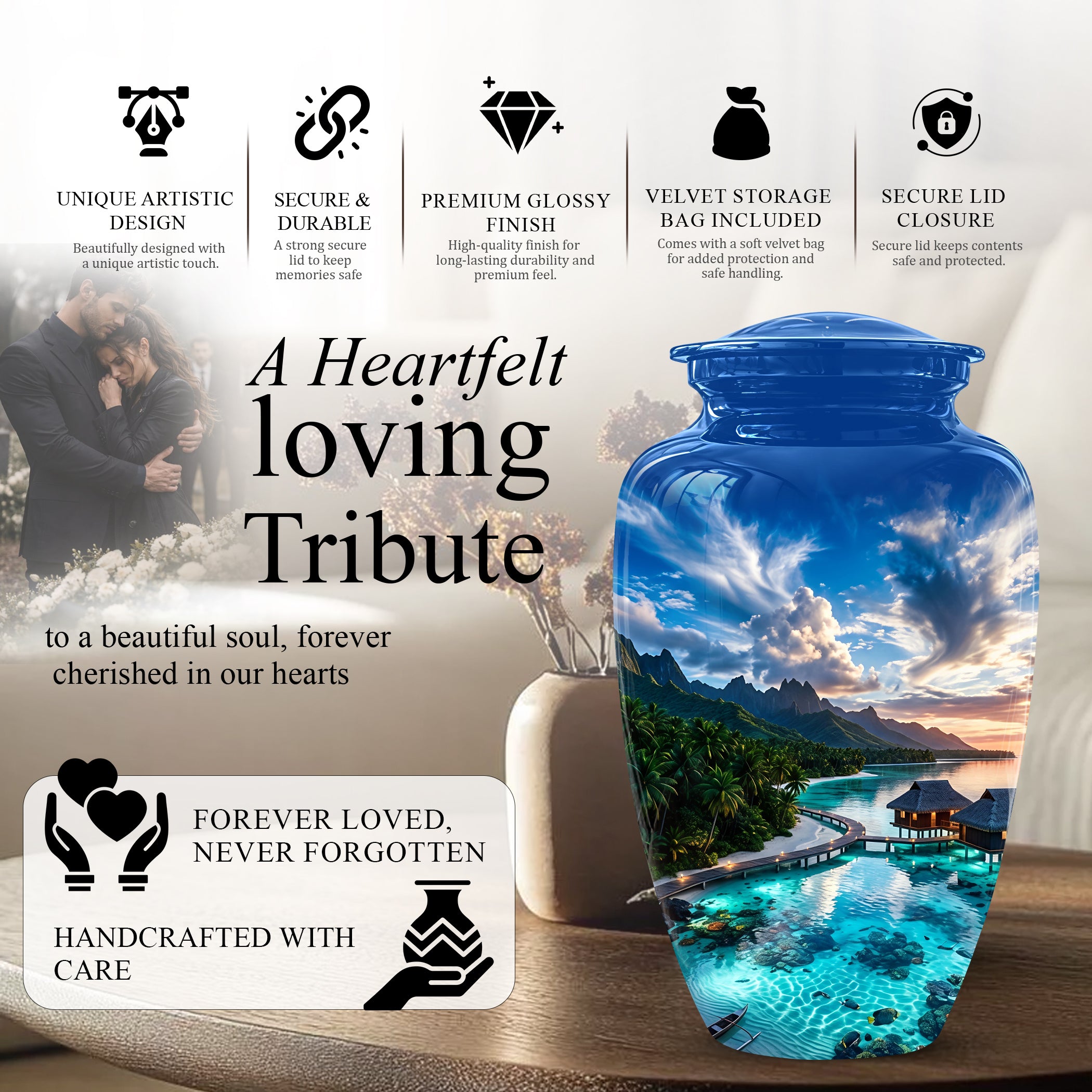 Beach Themed Cremation Urn - Personalized Burial Urns For Human Ashes