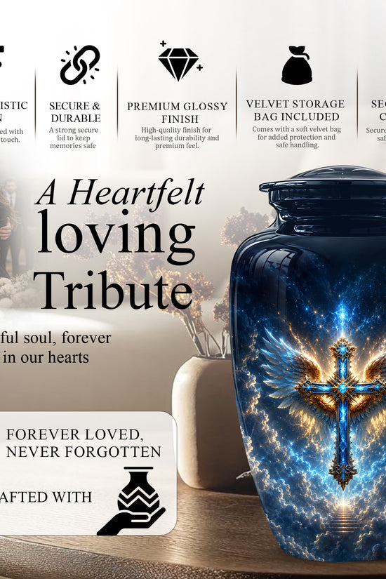 Celestial Jesus Cross Urn - Artistic Handcrafted Urns For Men & Women