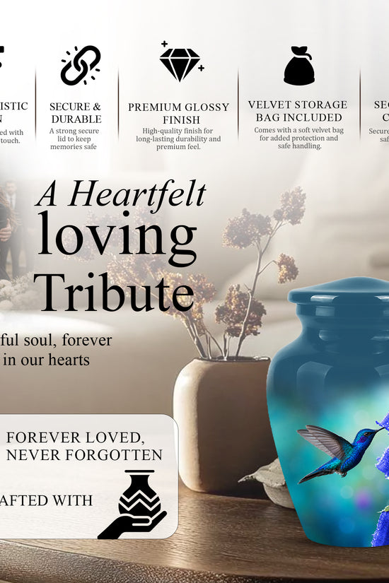 Blue Hummingbird Custom Urn - Majestic Funeral Urns For Ashes On Sale
