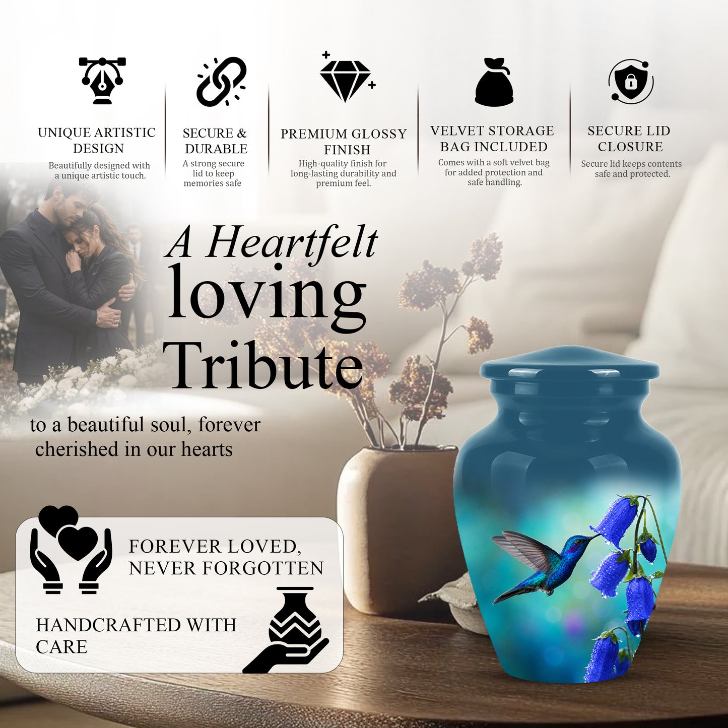 Blue Hummingbird Custom Urn - Majestic Funeral Urns For Ashes On Sale