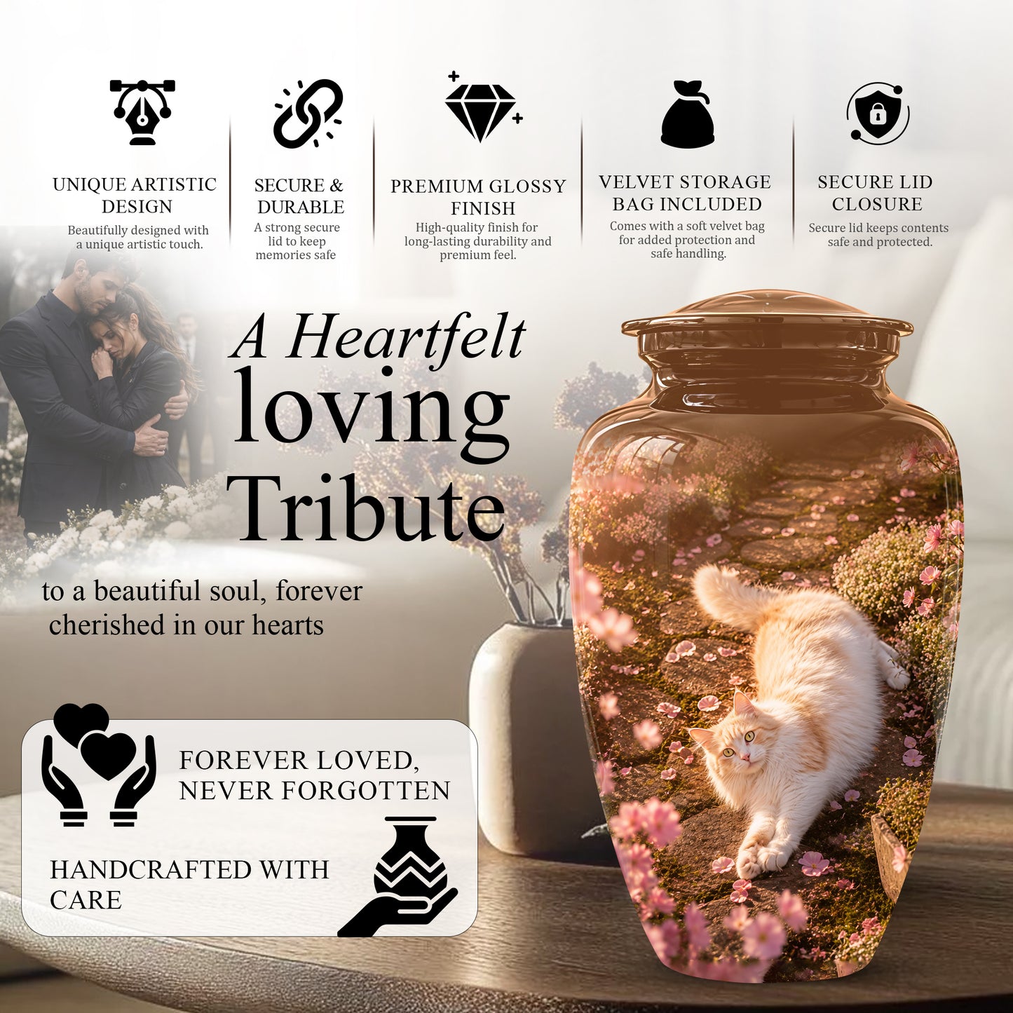 Fluffy Cat Cremation Urn - Custom Burial Memorial Urns On Sale