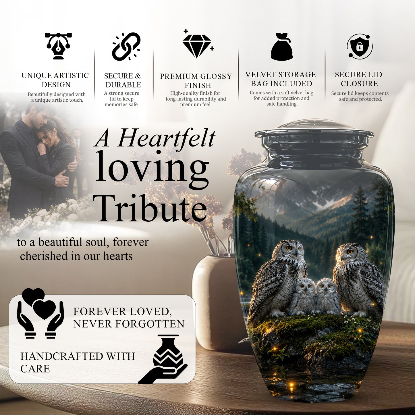 Owl Family Cremation Urn for Ashes – Beautifully Custom Memorial Urn