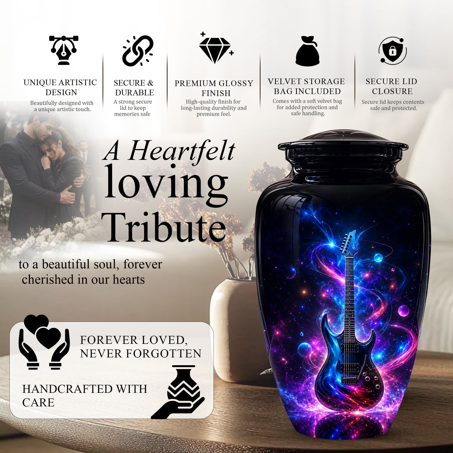 Electric Guitar Cremation Urn - Guitar Memorial Urns For Music Lovers