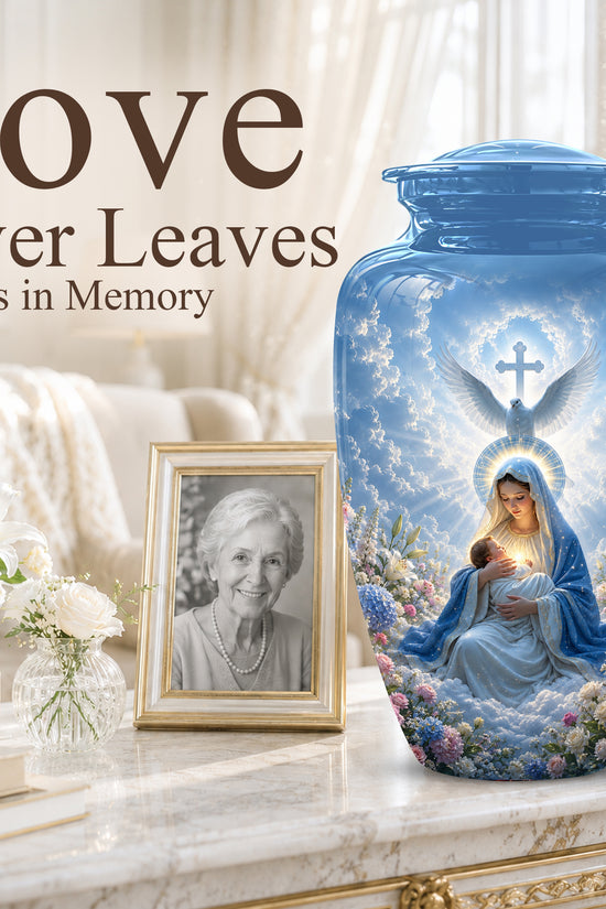 Angel Mom With Baby Jesus Urn - White Dove Funeral Urns For Mom Ashes